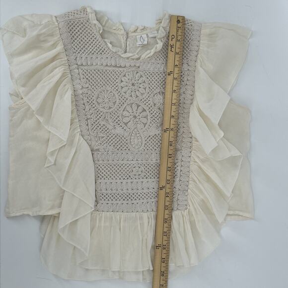 Joie Embroidered Blouse Womens M Ivory Ruffle Romantic Cottagecore Peasant Top - Picture 10 of 10